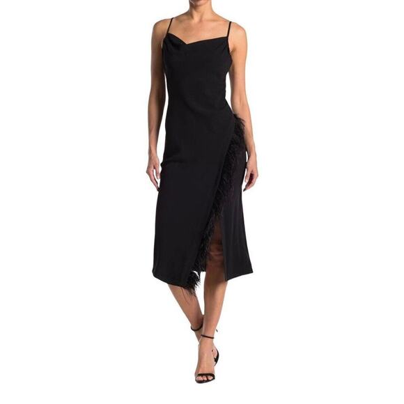 Derek Lam 10 Crosby Dresses & Skirts - Derek Lam 10 Crosby Nellie Black Cowl Neck Feather Trim Midi Dress Size 2 NWT